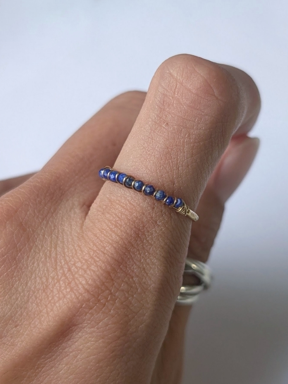 Handmade new gold filled ring 14K GFHammered band wire wrapped blue lapis Lazuli - Picture 4 of 4